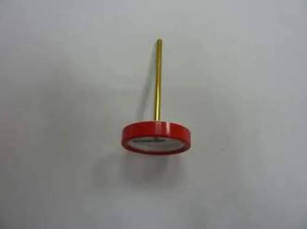 Remeha Thermometer mit rotem Gehäuse und goldenem Stab, zum Messen von Temperaturen in verschiedenen Anwendungen.